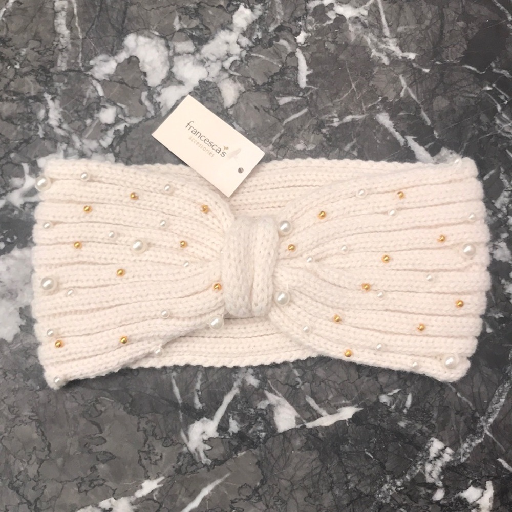 Cable knit beaded ear warmer